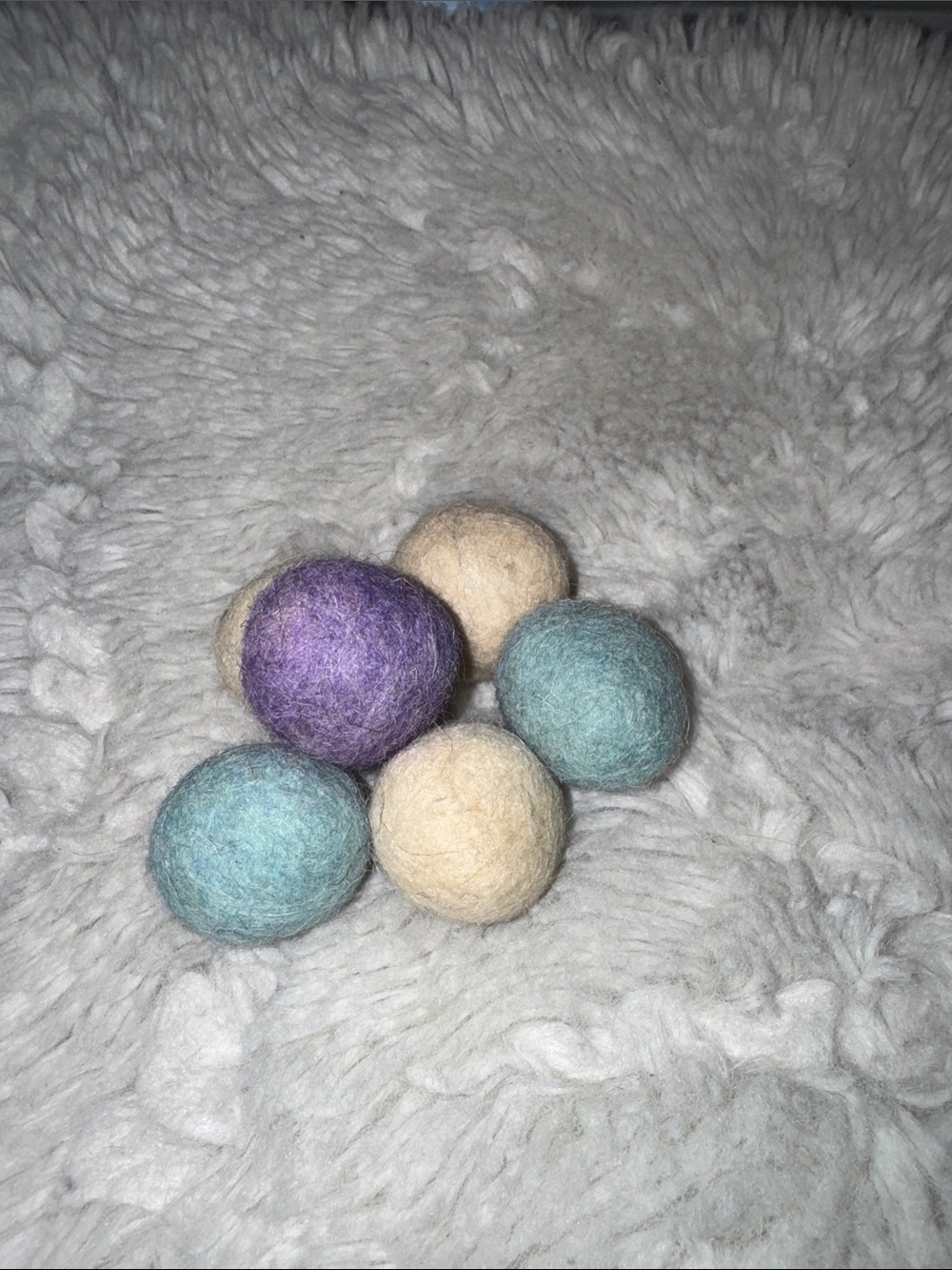 6 Cat toys Handmade Wool  Balls Set - Purple, Teal & Cream